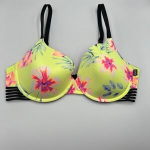Victorias Secret Pink‎ Bra 36DD Wear Everywhere Tshirt Bra Bright yellow Floral